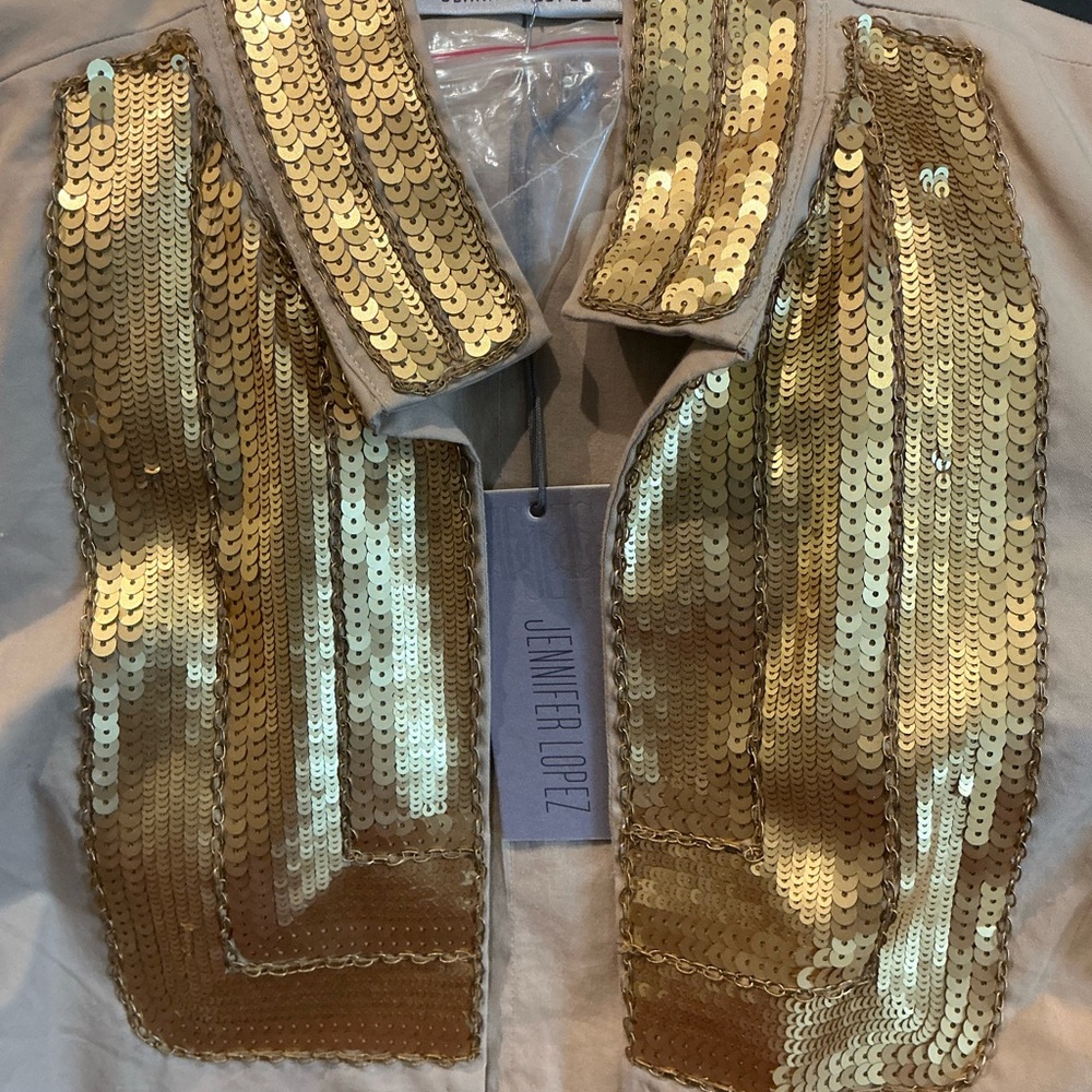 NWT Jennifer Lopez Gold Bolero Sequin Jacket, Size M
